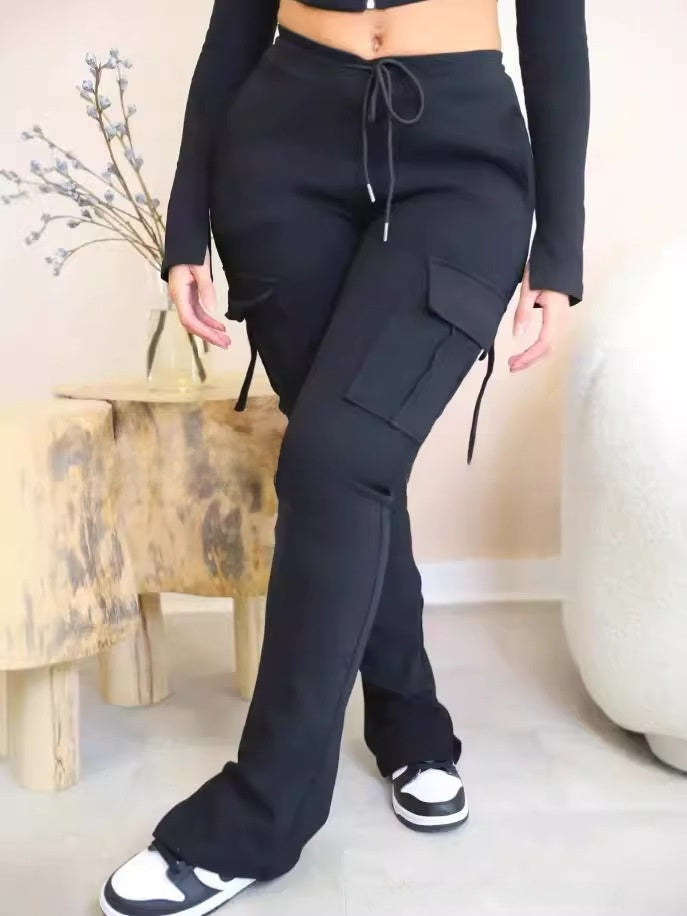Low-rise workwear-style slim-fit trousers with patch pockets and split hems