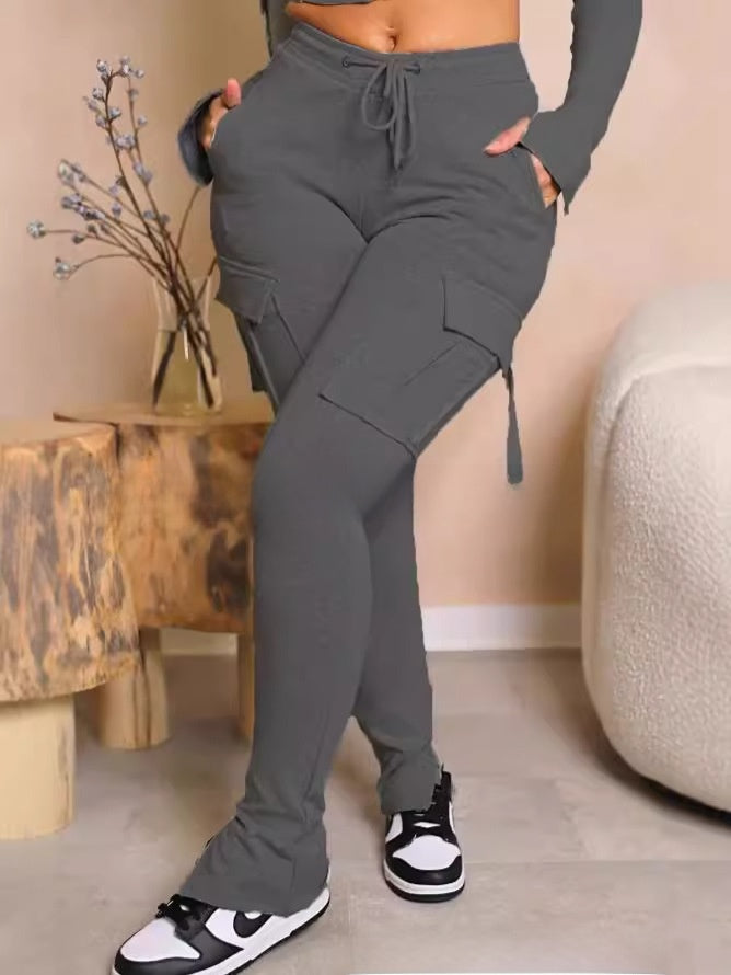 Low-rise workwear-style slim-fit trousers with patch pockets and split hems